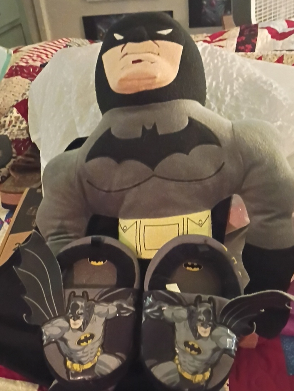 Batman Plush Toy with Matching Slippers - Gray & Black